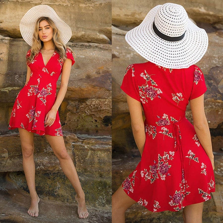 2022 Spring And Summer Chiffon Printed V Neck Casual Dress Bennys Beauty World