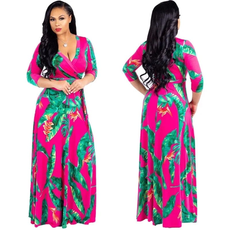 2022 Summer Fashion Women Tropic Floral Print Maxi Dress Bennys Beauty World