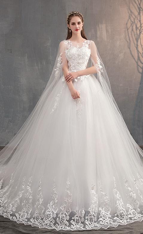 2022 Wedding Dress With Long Cape Lace Wedding Gown Bennys Beauty World