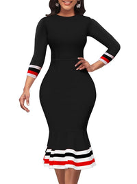 2023 Summer Dresses for Women Stripe Printed Round Neck Dress Bennys Beauty World