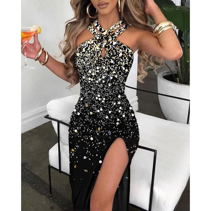 2023 Summer Women Color-block Slit Dress Bennys Beauty World