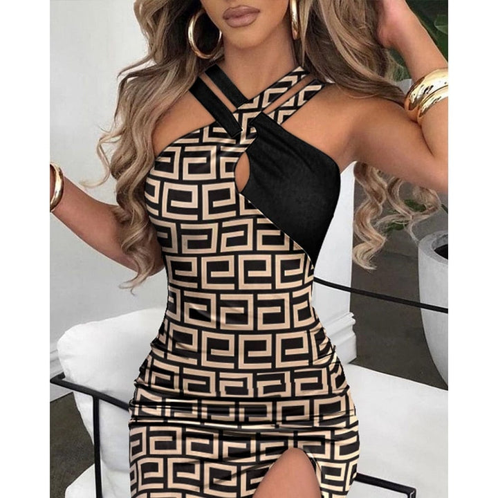 2023 Summer Women Color-block Slit Dress Bennys Beauty World