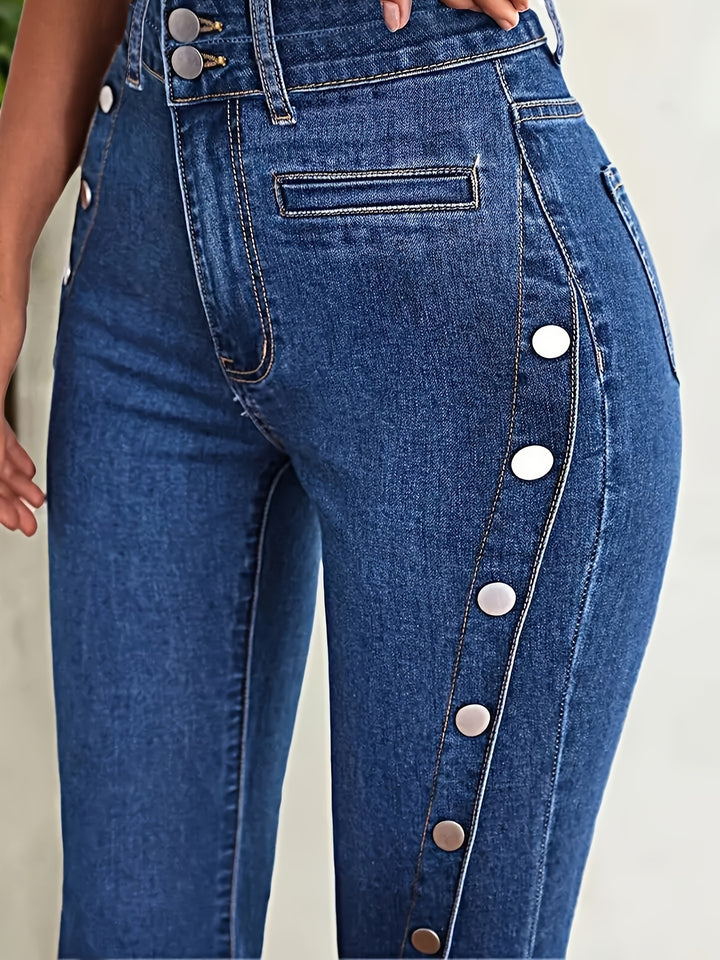 Flared Stretchy Blue Denim Pants For Women-pants-Bennys Beauty World