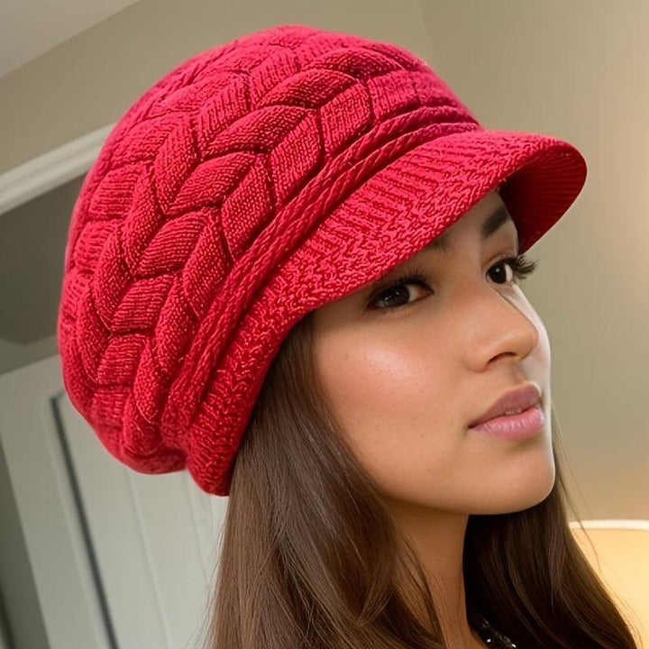 Winter Coldproof Beanie With Brim Solid Color Ribbed Knit Hats Elastic Breathable Beanies Warm Berets For Women-Bennys Beauty World