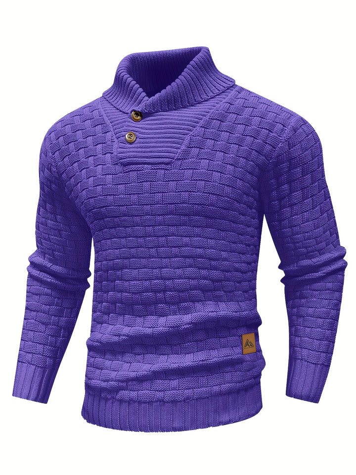 Men's Casual Waffle Knit Lapel Button Sweater