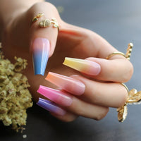 24 Pcs Extra Rainbow nails long coffin Ombre fake nail luxury coffin  false nails Bennys Beauty World