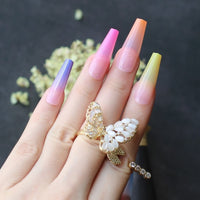 24 Pcs Extra Rainbow nails long coffin Ombre fake nail luxury coffin  false nails Bennys Beauty World