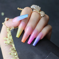 24 Pcs Extra Rainbow nails long coffin Ombre fake nail luxury coffin  false nails Bennys Beauty World