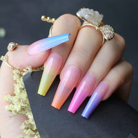 24 Pcs Extra Rainbow nails long coffin Ombre fake nail luxury coffin  false nails Bennys Beauty World