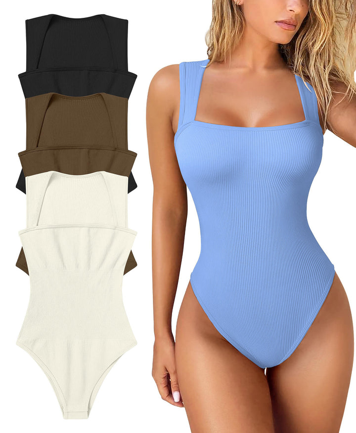 Thread Square Neck Jumpsuit Sleeveless Slim Fit Summer Shapewear-Shapewear-Bennys Beauty World