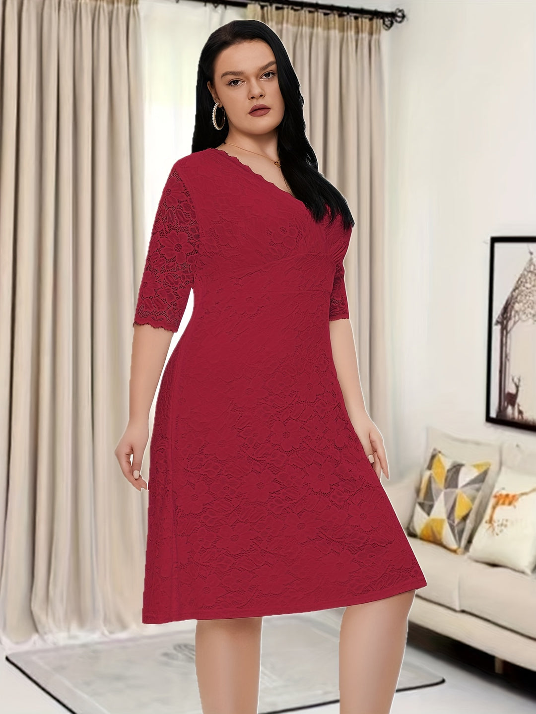 Elegant V-neck Half Sleeve Dress For Party & Banquet