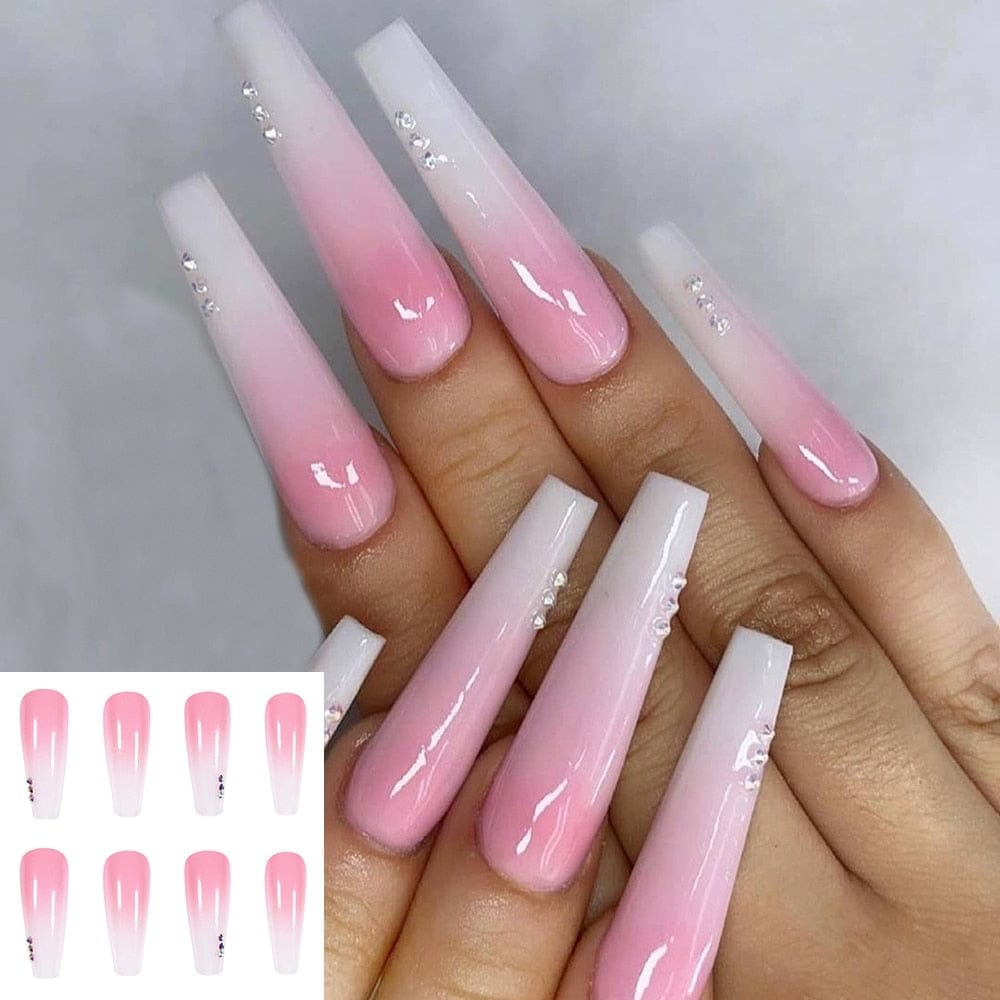 24Pcs/Box Detachable Gradient Pink Long Coffin False Nails Bennys Beauty World