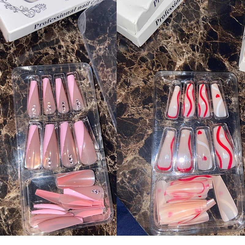 24Pcs/Box Detachable Gradient Pink Long Coffin False Nails Bennys Beauty World
