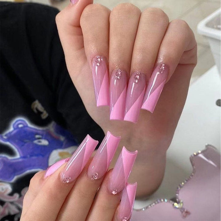 24Pcs/Box Detachable Gradient Pink Long Coffin False Nails Bennys Beauty World