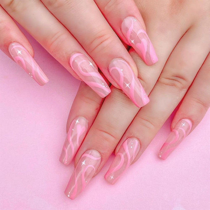 24Pcs/Box Detachable Gradient Pink Long Coffin False Nails Bennys Beauty World