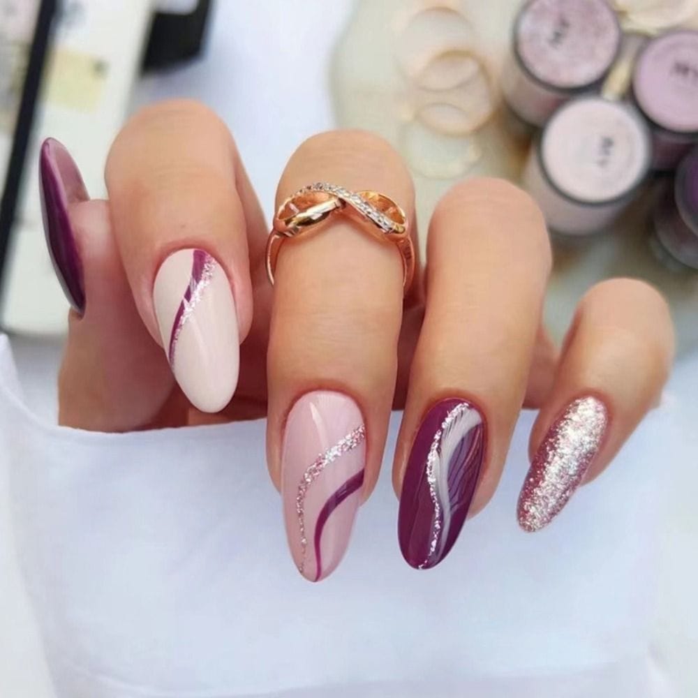 24Pcs Pink Leopard Print Stiletto False Nails French Lines Almond Fake Nails Bennys Beauty World