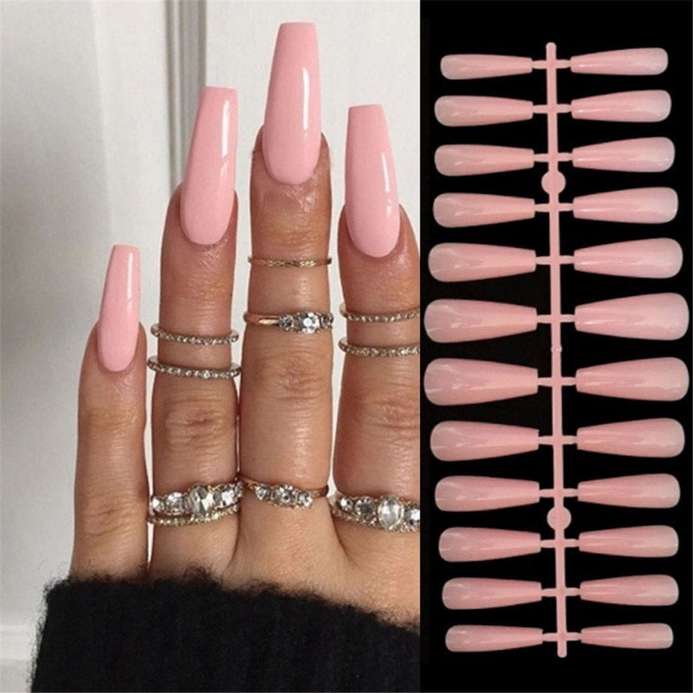 24Pcs Pink Leopard Print Stiletto False Nails French Lines Almond Fake Nails Bennys Beauty World