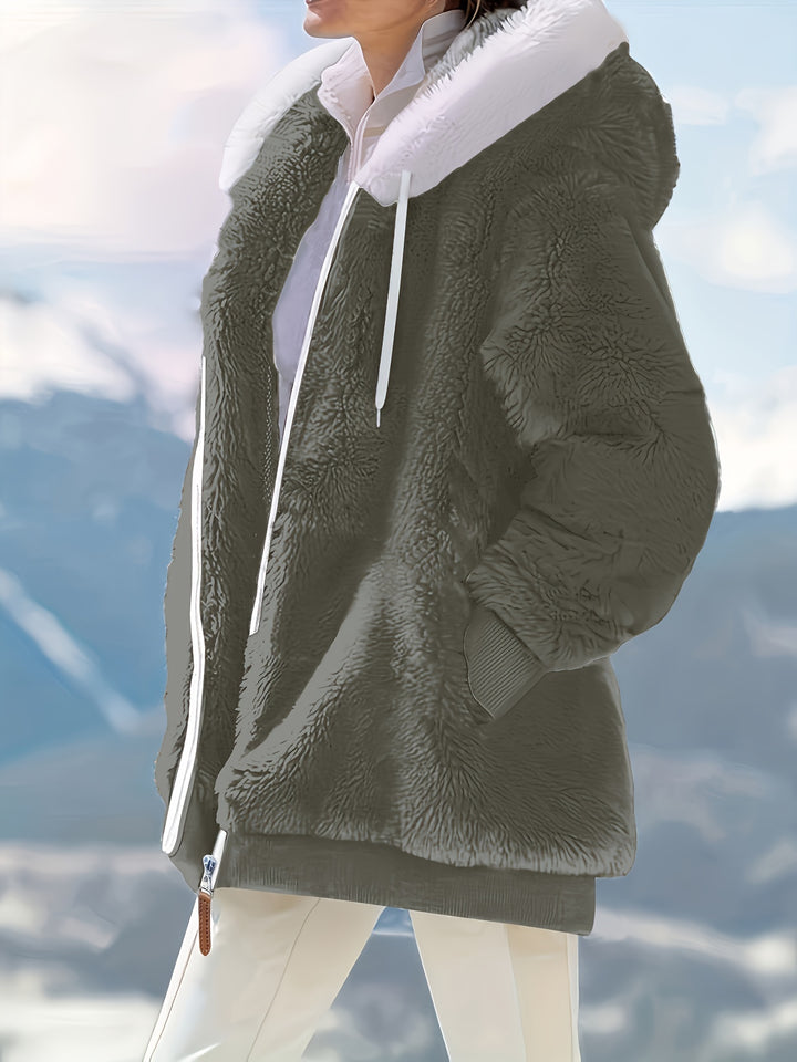Chic Plus Size Women's Soft Hooded Fuzzy Coat - Stylish Long Sleeve Outerwear-Bennys Beauty World