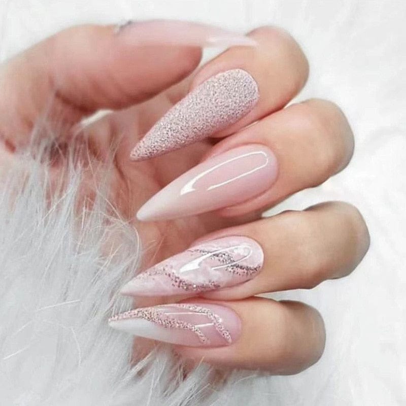 24pcs Long Stiletto Wearable French Fake Nails Bennys Beauty World