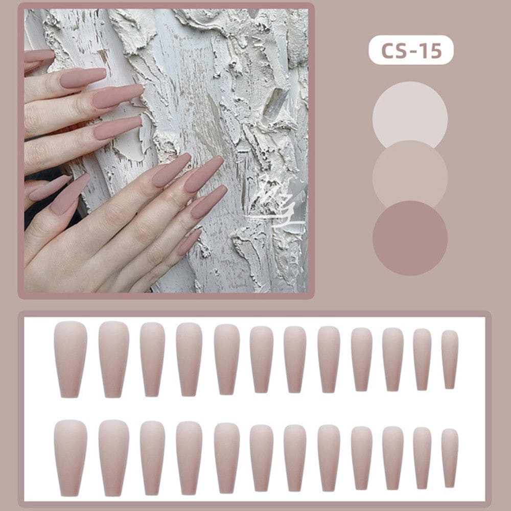 24pcs/box Full Cover fake Press on Nails Frosted Ballerina Acrylic Nails Bennys Beauty World