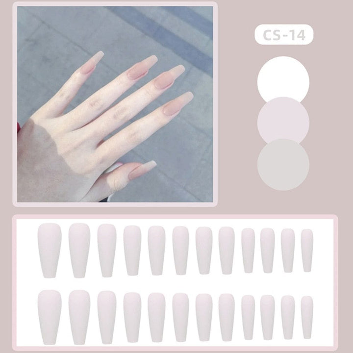 24pcs/box Full Cover fake Press on Nails Frosted Ballerina Acrylic Nails Bennys Beauty World