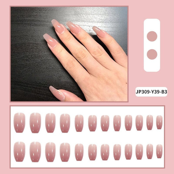 24pcs/box Full Cover fake Press on Nails Frosted Ballerina Acrylic Nails Bennys Beauty World