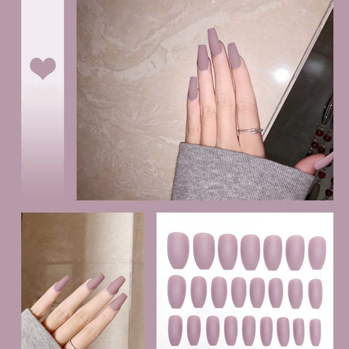 24pcs/box Full Cover fake Press on Nails Frosted Ballerina Acrylic Nails Bennys Beauty World