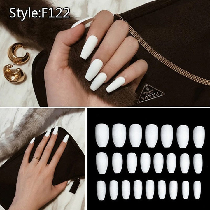 24pcs/box Full Cover fake Press on Nails Frosted Ballerina Acrylic Nails Bennys Beauty World