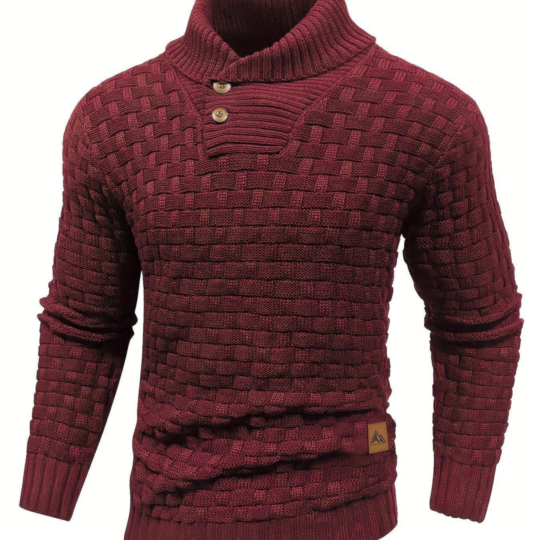 Men's Casual Waffle Knit Lapel Button Sweater