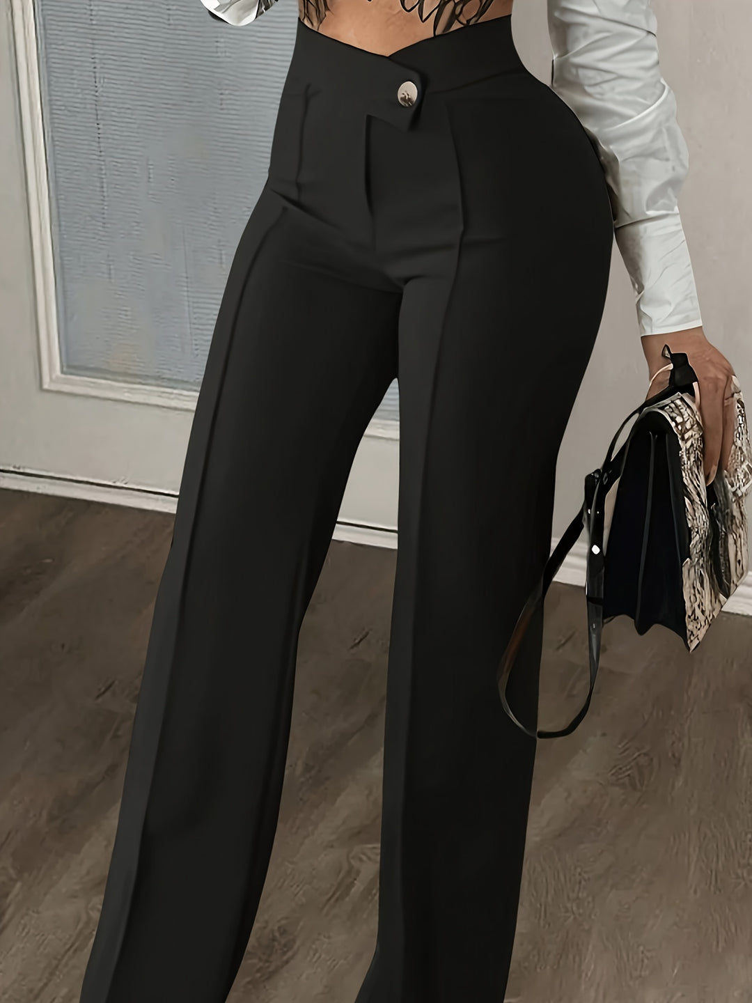 Chic Asymmetrical High Waist Straight Leg Pants for Effortless Elegance in Spring & Fall-Bennys Beauty World