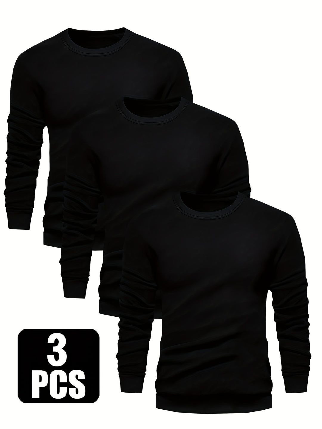 3-Pack Men'S Crew Neck Long Sleeve Knit Sweatshirts | Casual Style, Solid Color, Regular Fit