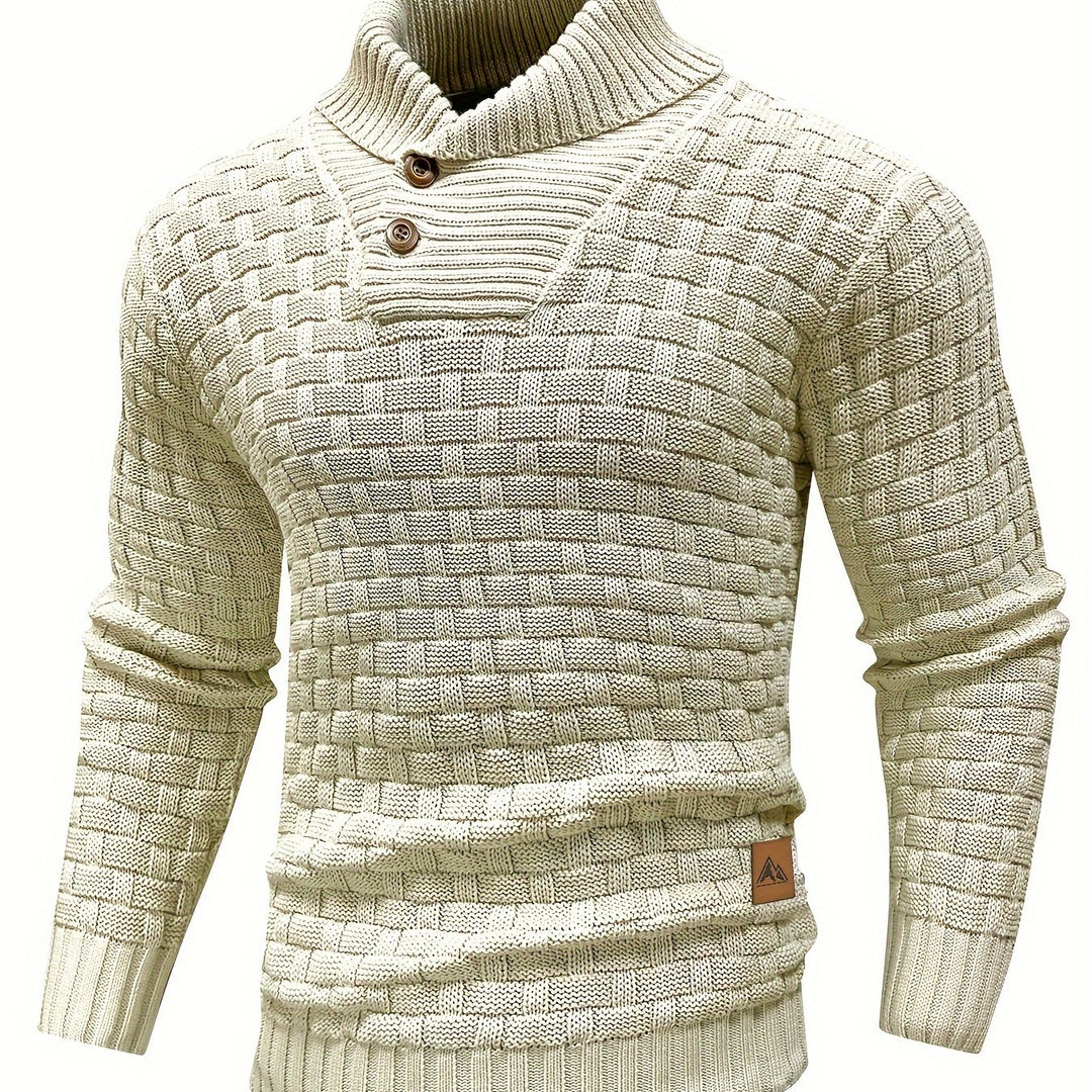 Men's Casual Waffle Knit Lapel Button Sweater