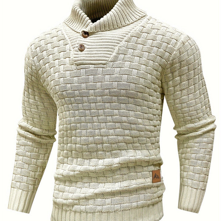 Men's Casual Waffle Knit Lapel Button Sweater