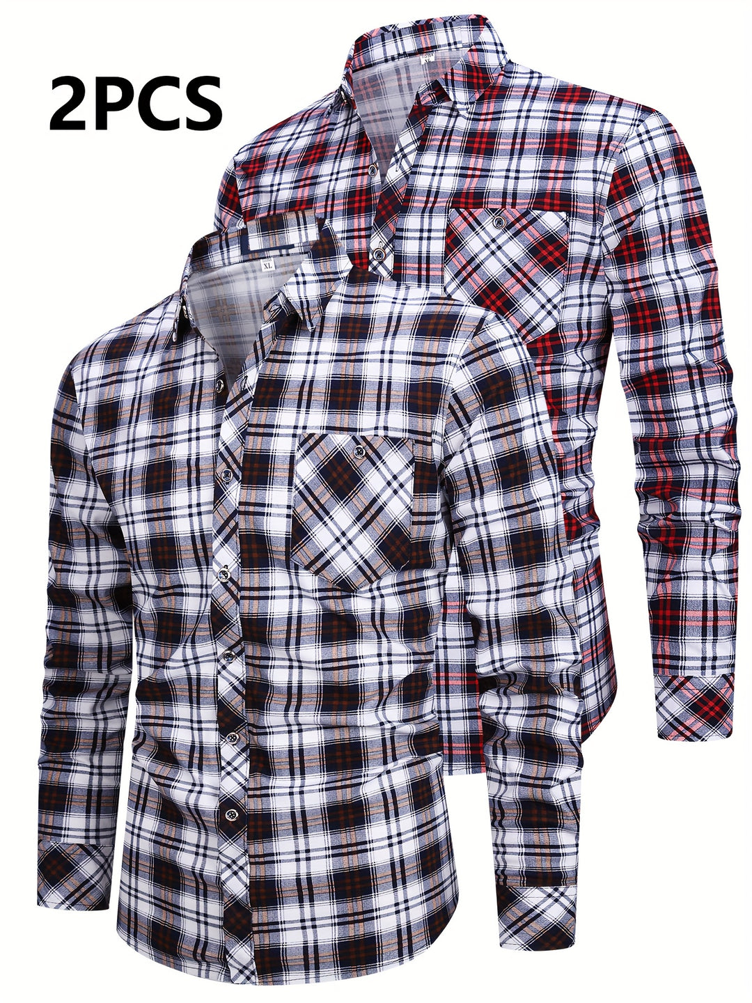 2 pcs Men's Long Sleeve Button-Up Shirts