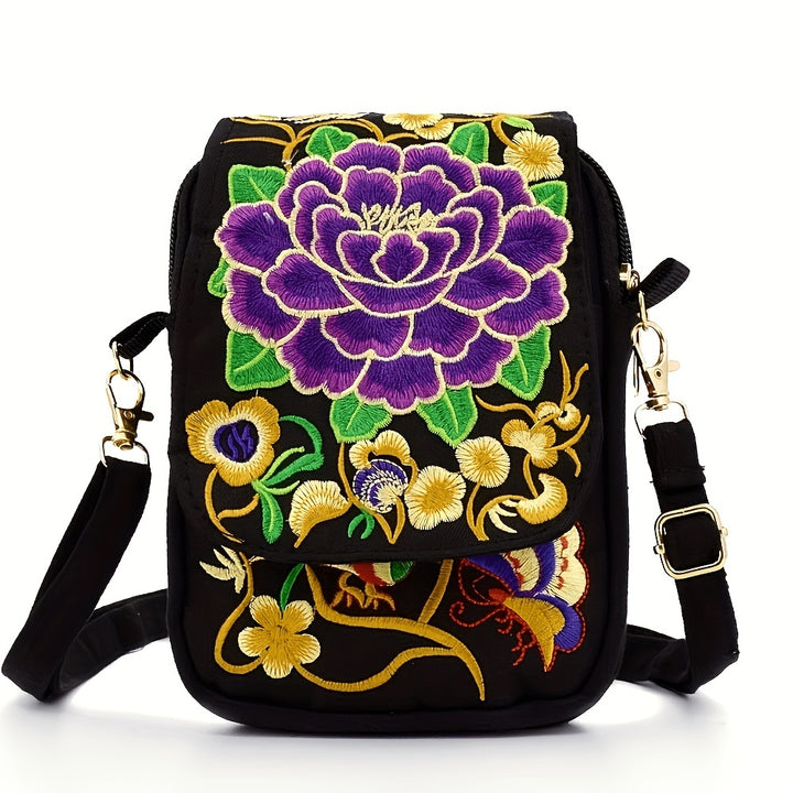 Women's Embroidered Mini Shoulder Bag with Detachable Strap
