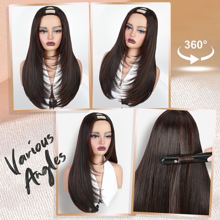 24" Heat Resistant Synthetic Glueless U/V Part Wig
