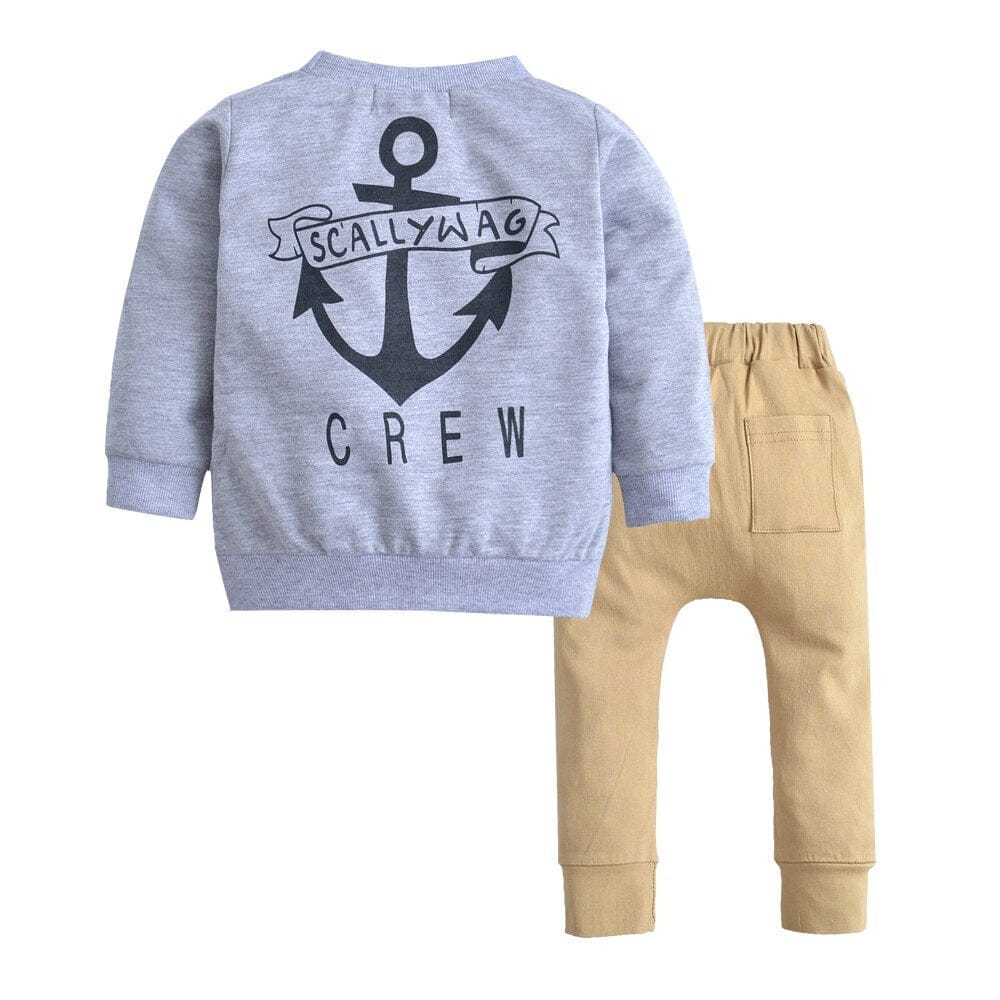 2PCS Baby Boys Clothes Long Sleeve Cotton Grey Sweater+Khaki Pants Bennys Beauty World