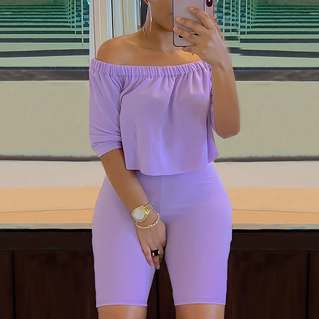 Two-piece Set, Off-Shoulder Short-Sleeve Tops