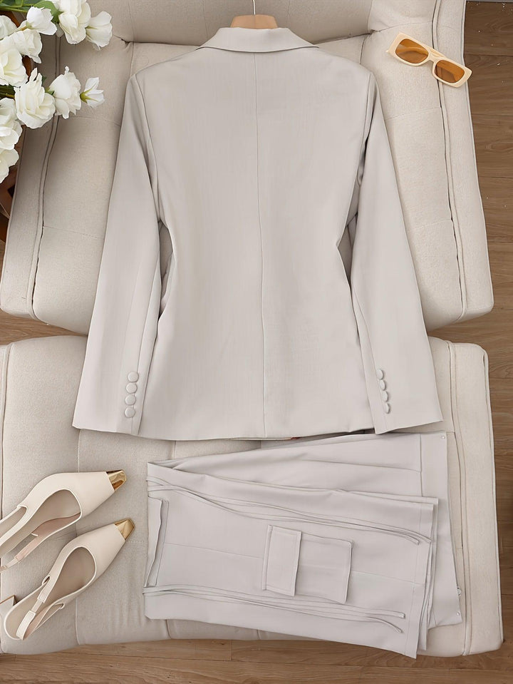 Chic Women's 2-Piece Blazer & High Waist Pants Set with Flap Pockets-Bennys Beauty World