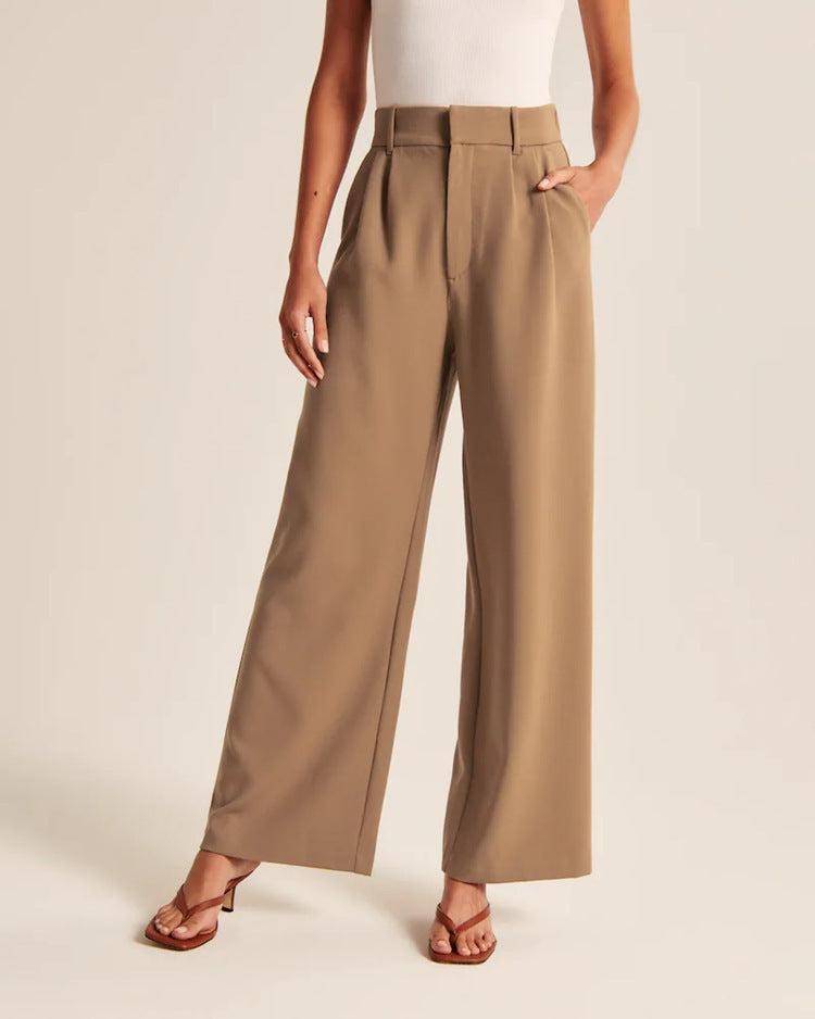 High Waist Straight Trousers With Pockets Wide Leg Casual Pants For Women-dress-Bennys Beauty World