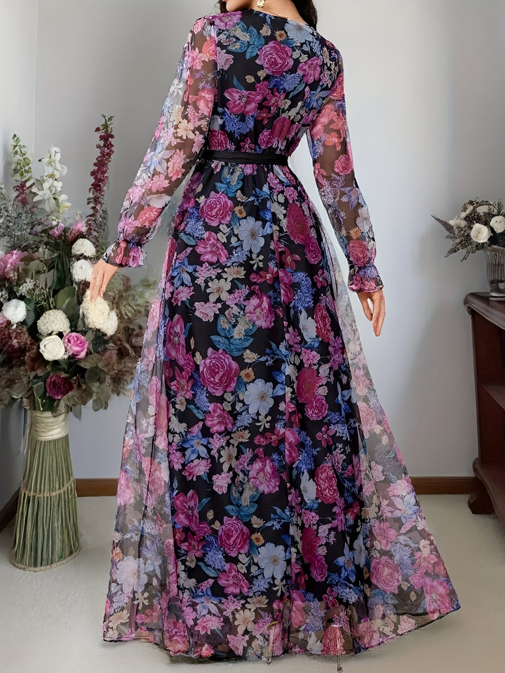 New elegant ladies cross collar lantern long sleeve dress