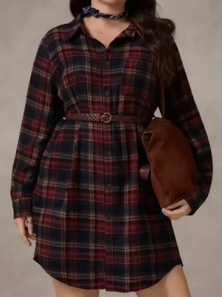 Women's Plus Size Casual Plaid Shirt Dress