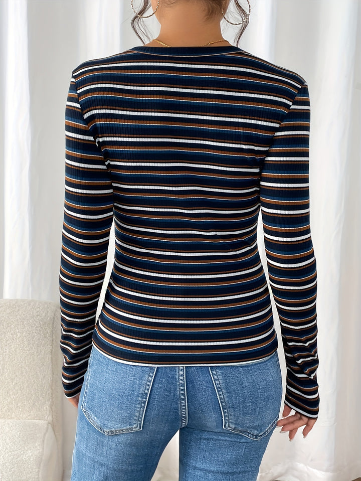 Women's Striped Print Crew Neck T-Shirt