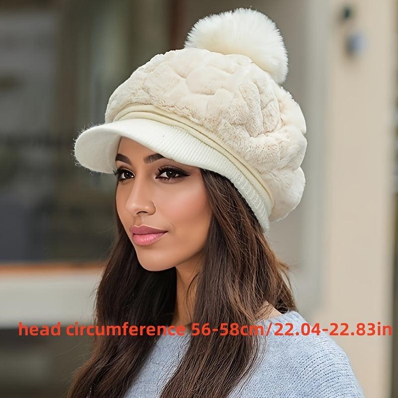 Chic Thick Furry Beanie with Brim - Elegant Coldproof Knit Hat for Women-beenie-Bennys Beauty World