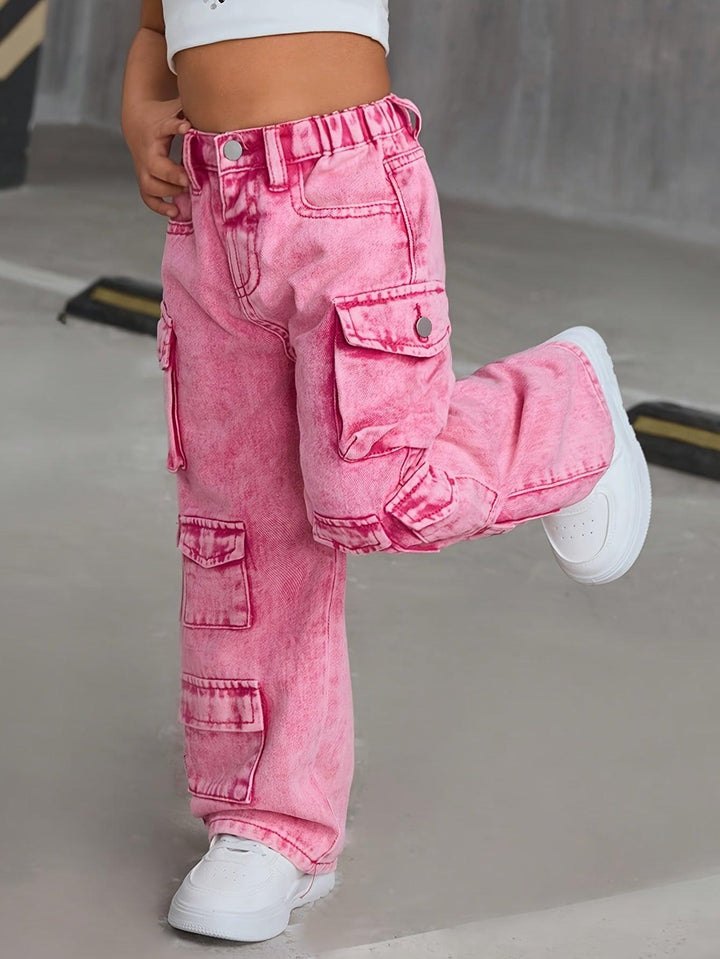 Girl Fashion Pink Denim Jeans, Loose Wide-Leg Pants