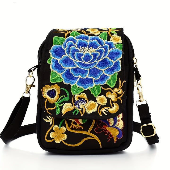 Women's Embroidered Mini Shoulder Bag with Detachable Strap