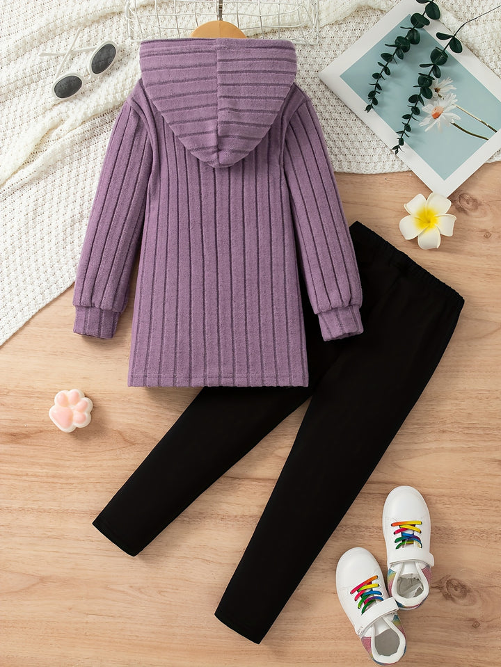 Cartoon Pattern Knit Set For Girls, Long Sleeve Top And Pants, Casual And Comfortable Outfit For Spring And Autumn-Bennys Beauty World