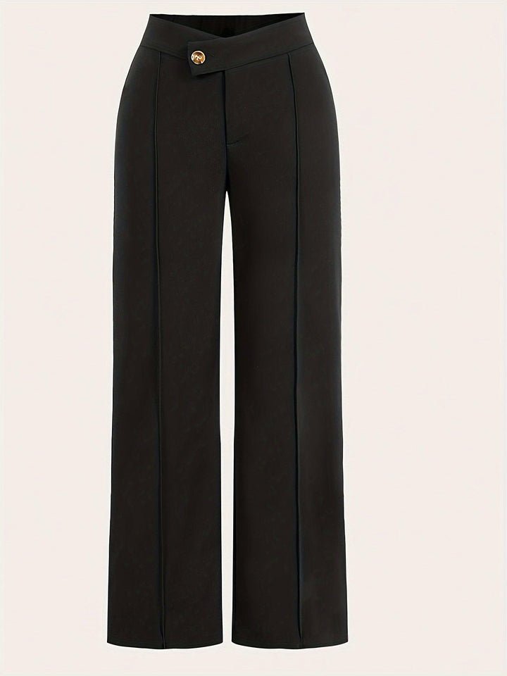 Chic Asymmetrical High Waist Straight Leg Pants for Effortless Elegance in Spring & Fall-Bennys Beauty World