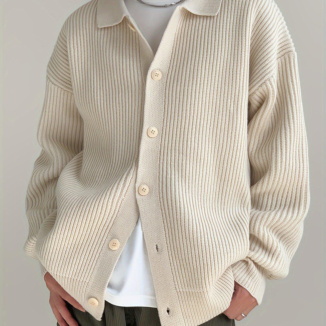 Men's Solid Striped Loose Knitted Cardigan-Bennys Beauty World