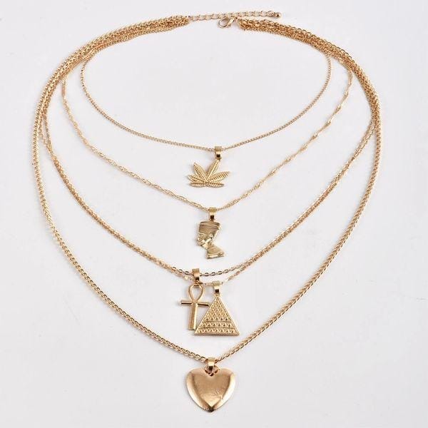 2pcs Ladies Layered Heart Rose Cross Maple Palm Pendant  Necklace Bennys Beauty World